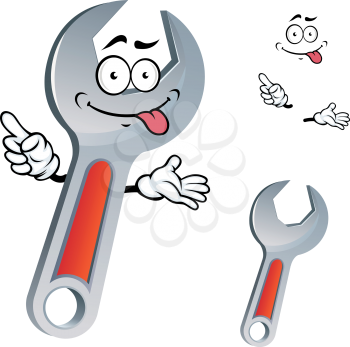 Cartoon combination spanner character with open end and ring tips isolated on white background