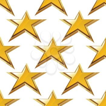 Seamless festive golden stars pattern with bright facets on white background, for Christmas or award ceremony design