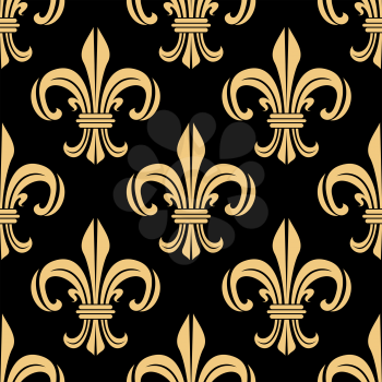 Beige and black seamless pattern with light fleur-de-lis floral elements on dark background. For wallpaper, interior or textile design usage