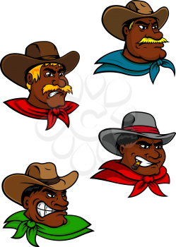 Cartoon western brutal cowboys and sheriff characters for justice, farming and comics design
