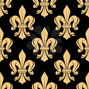 Black and beige royal seamless pattern with fleur-de-lis floral elements. For wallpaper, textile or interior design