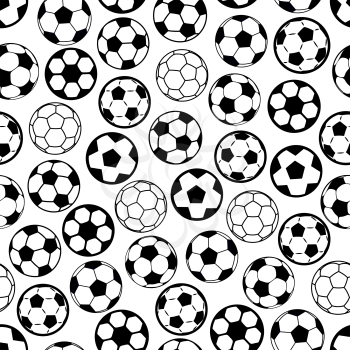 Seamless soccer game pattern with black and white sporting background, composed of football or soccer balls. Wallpaper or scrapbook page backdrop design