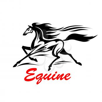 Galloping wild mustang is competing in speed with wind. Tribal stylized animal tattoo design element of running horse with flying mane and tail