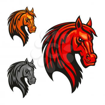 Horse stallion head icons. Powerful mustang vectro heraldic emblem for sport club emblem, team shield, badge, label, tattoo
