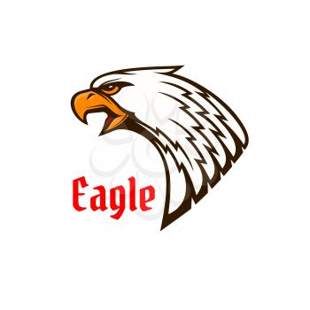 Eagle or hawk head mascot of screaming bird of prey with angry glance and open beak. Sporting club or team symbol, tattoo design