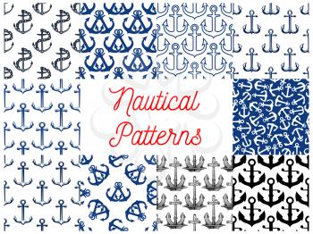 Nautical anchor patterns. Vector pattern of marine symbols anchor on chain