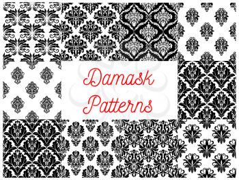 Damask patterns. Vector pattern of ornamental floral elements. Luxurious royal baroque decoration ornaments. Imperial decorative flourish black and white pattern tile backgrounds