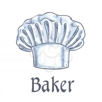 Baker hat vector doodle sketch icon. Chef toque, kitchen cooking hat emblem for restaurant design element, bakery signboard