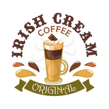 Irish Cream Coffee. Cafe vector emblem label, promo icon, cafeteria signboard, fast food menu, coffee shop