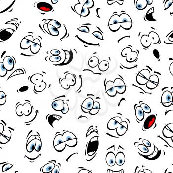 Emoticon pattern. Vector seamless pattern of cartoon human face with blue eyes and emotional expresions. Cute blue eyes and mouth smiling, happy, chilly, surprised, sad, angry, mad, crying, shocked, c