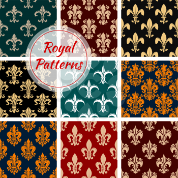 Royal decorative ornate patterns set. Vector seamless pattern of floral ornament, damask decor. vintage fleur-de-lis flourish interior design background decoration tiles