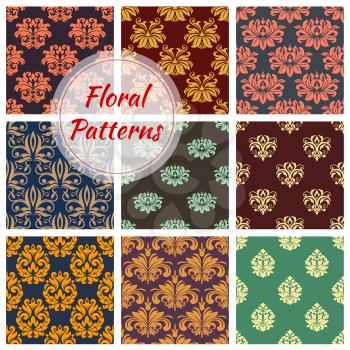 Floral damask seamless pattern background with royal victorian flourishes, baroque flower and leaf scroll. Wallpaper, textile and interior design
