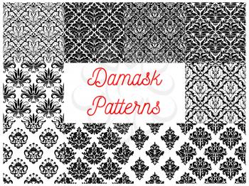 Floral damask black and white seamless pattern. Damask flower and leaf arabesque ornament for wallpaper, interior accessory or fabric design