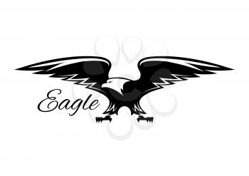 American Eagle isolated emblem. Vector symbol of black griffin, falcon or hawk. Heraldic signor icon of predatory bird with spread wings and catching claws for sport team mascot, military, security or