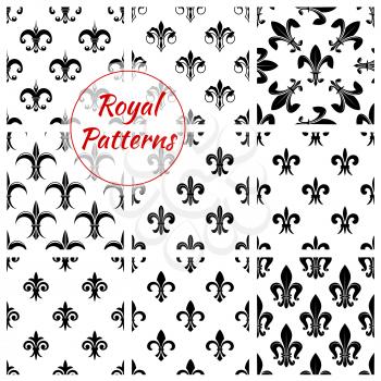 Fleur-de-lis pattern set of fleur-de-lys royal lily flower tracery. Imperial floral ornate motif tiles. Vector background of heraldic flowery ornament and flourish ornamental embellishment backdrop fo