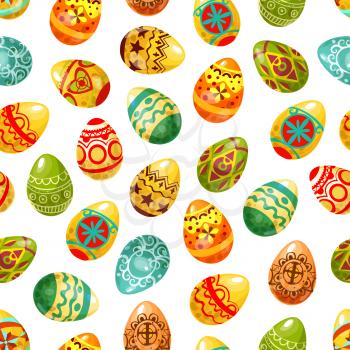 Easter egg seamless pattern background. Decorated Easter eggs with floral and geometric ornaments, cross, heart, flower and star pattern. Easter holiday decoration and egg hunt themes design