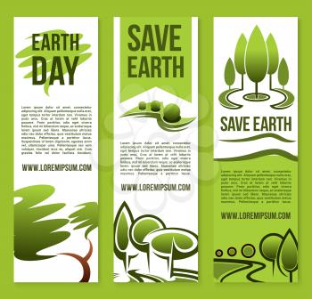 Save Earth banners design of green nature environment and forest trees and plants for global ecology protection concept of Earth Day. Vector set for planet conservation and pollution prevention
