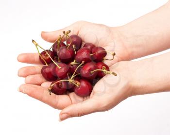 Royalty Free Photo of a Hand Holding Red Cherries