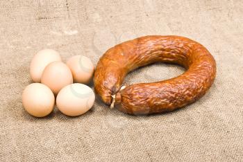 Royalty Free Photo of Smoked Sausage and Eggs