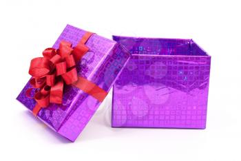 Open gift box with red bow