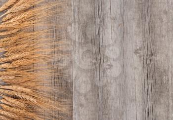 Wheat ears on the wood background 