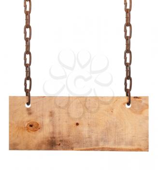 Wood sign board with chains 