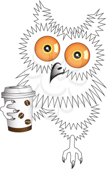 Owl with a disposable coffee cup