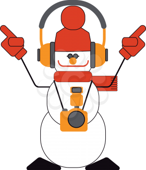 Dancing snowman with headphones and a camera