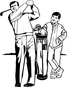 Royalty Free Clipart Image of a Golfer and His Caddie