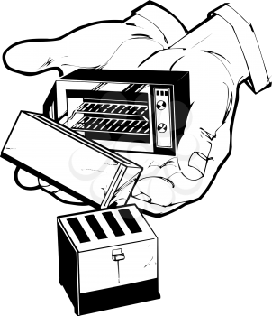 Royalty Free Clipart Image of Hands and Toasters