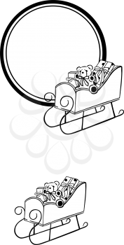Royalty Free Clipart Image of Two Drawings of Santa's Sleigh