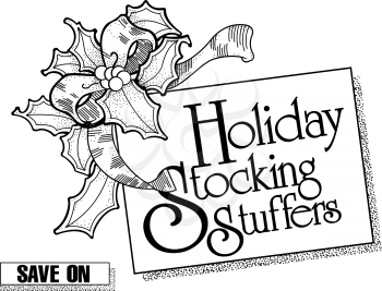 Royalty Free Clipart Image of a Promo for Holiday Stocking Stuffers