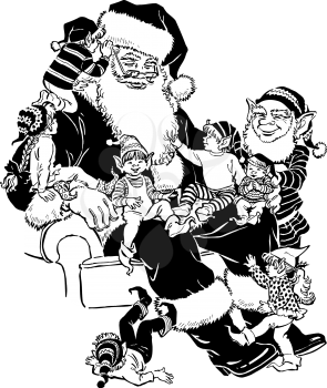 Elvesclimbingonsanta Clipart