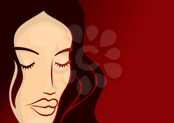 Royalty Free Clipart Image of a Woman With Dark Hair on a Red Background