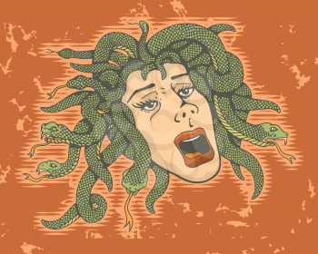 Royalty Free Clipart Image of Medusa on a Grunge Background