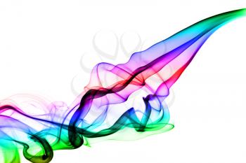 Abstract colorful smoke swirls over the white background