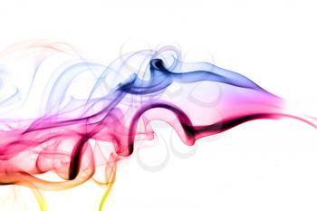 Abstract puff of colored smoke over the white background