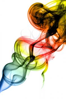 Colored Abstract smoke swirls over the white background