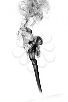 Puff of black abstract smoke curves over white background