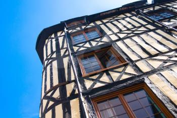 Old Studwork house facade and blue sky in Rouen, France, Normandie