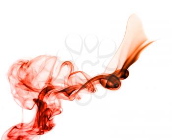 Red Abstract smoke swirls over white background