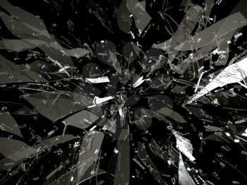 Splitted or broken glass pieces isolated on black background
