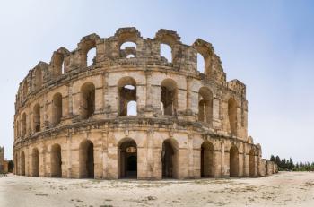 Roman amphitheater in El Djem. Panorama, Africa, Tunisia