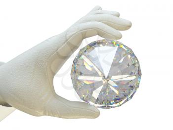 Hand in white glove holding huge gemstone or diamond