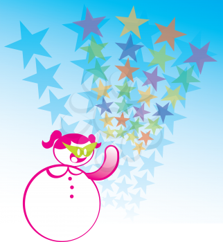 Royalty Free Clipart Image of a Round Girl and Stars