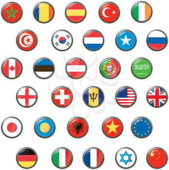 Royalty Free Clipart Image of a Set of Flag Buttons