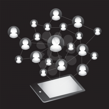Royalty Free Clipart Image of a Social Network and Tablet
