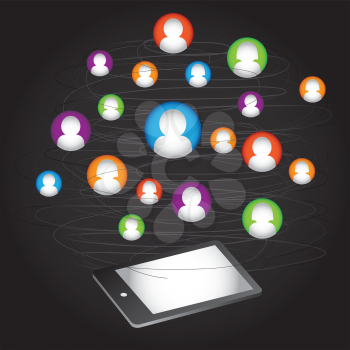 Royalty Free Clipart Image of a Social Network and Tablet