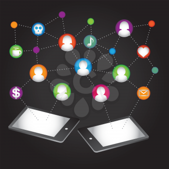 Royalty Free Clipart Image of a Social Network and Tablets