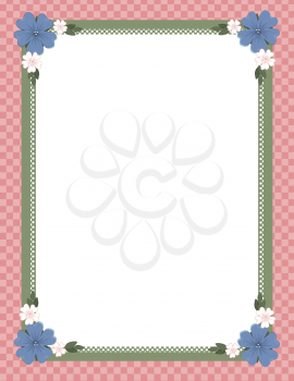 Royalty Free Clipart Image of a Pink Checkered Frame With Blue Flowers